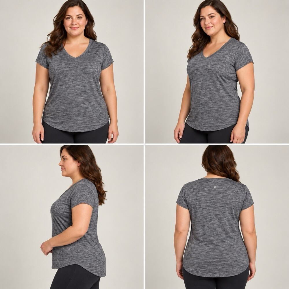 Lululemon V Neck Shirt Womens Gray Heather Short Sleeve Athletic Tee Size L